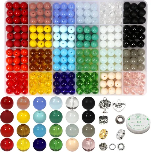 ZH118 - Juego de 600 cuentas de vidrio de 0.394 in, hechas a mano, redondas, lisas, sueltas, cuentas kawaii, a granel para manualidades, joyería