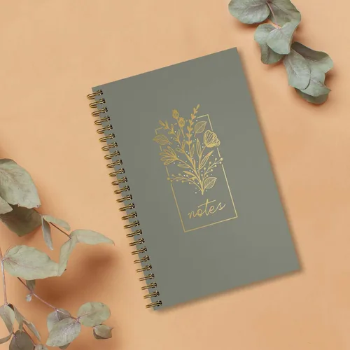 Miniatura 4 de Cuaderno de espiral floral de lámina dorada sintética bohemia, diario de 5.5 x 8.5 pulgadas, 120 páginas a rayas universitarias/tapa blanda laminada