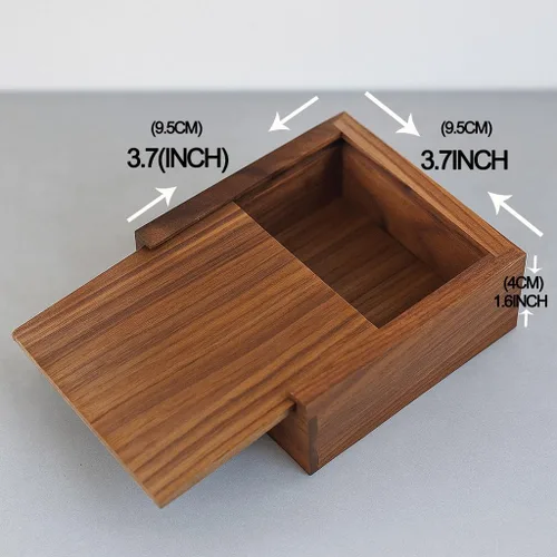 Miniatura 3 de Joyero de nogal de 3.7 x 3.7 x 1.6 pulgadas para anillos, aretes, recuerdos, regalo de boda, regalo elegante, caja de madera hecha a mano