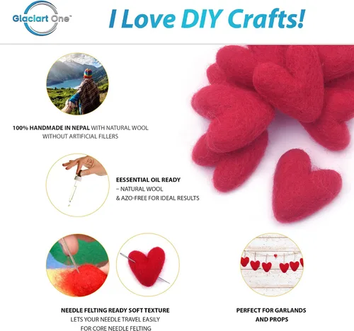Miniatura 2 de Glaciart One Corazones de fieltro rojo – 1.5 pulgadas (10 piezas) – Fieltro de aguja – Fieltro de aguja y aceites esenciales listos – Hecho a mano