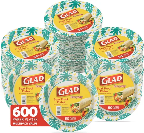 Glad - Platos de papel desechables cuadrados para todas las ocasiones
