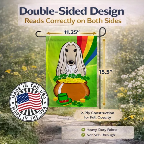 Miniatura 4 de Caroline's Treasures BB1988GF - Bandera decorativa para el jardín del día de San Patricio, diseño de perro afgano para patio, jardín, jardín