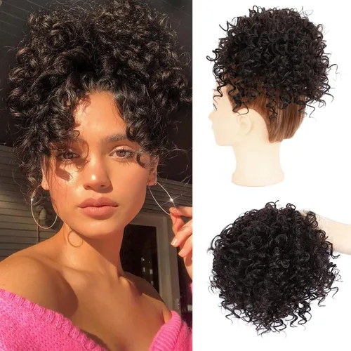 Miniatura 11 de Extensión de cola de caballo rizada con cordón para mujeres negras, extensión de cola de caballo con cordón, extensiones de cabello rizado