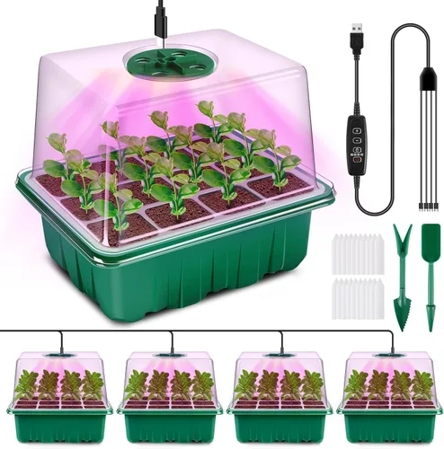 Miniatura 8 de Bandeja de inicio de semillas YAUNGEL con luz de crecimiento, kit de inicio de semillas de 4 piezas con controlador de temporización y brillo Negro