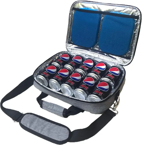 Miniatura 10 de Red Suricata Hielera delgada aislada, ultrafina, plana, pequeña bolsa de almuerzo para 10 latas de bebidas, 2 paquetes de hielo reutilizables Negro