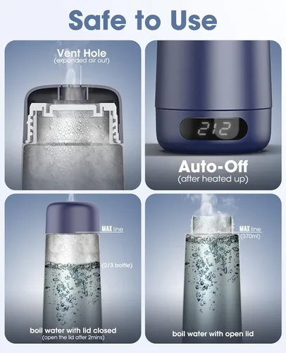 Miniatura 8 de Hervidor de Viaje, Hervidor Eléctrico Portátil de Voltaje Dual 110V-220V-240V Hervidor de Agua Pequeño Inteligente para Té y Café, Acero Inoxidable