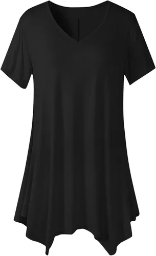 Miniatura 5 de Lindas camisetas de verano para mujer, suaves y fluidas, con cuello en V, manga corta, elegantes, casuales, con dobladillo irregular