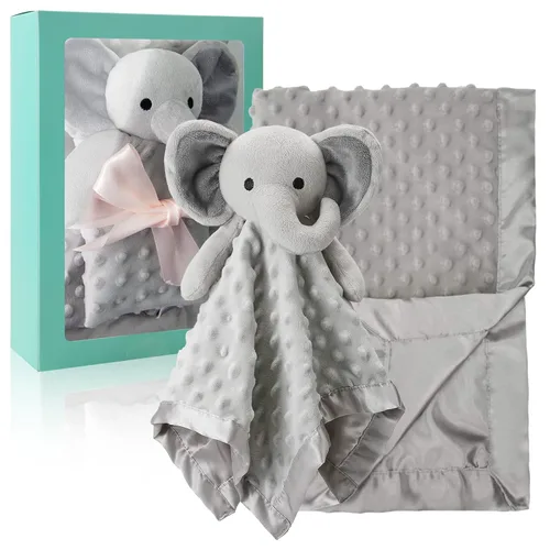 Pro Goleem Manta de bebé con elefante gris manta de seguridad para recién nacidos Juego de manta y adorable elefante gris