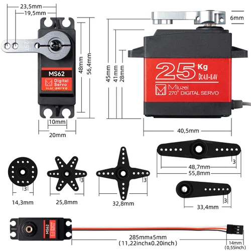 Miniatura 6 de Servo RC de 25KG de alto par, Miuzei Servo Motor impermeable compatible con coche RC 1/8, 1/10, dirección de engranaje metálico completo con asta
