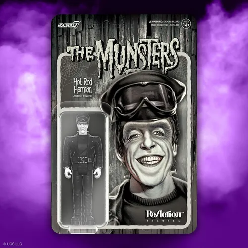 Miniatura 6 de Super7 Figura de reacción de The Munsters Hot Rod Herman (escala de grises), figura de acción de los Munsters de 3.75 pulgadas, coleccionables