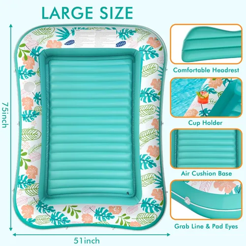 Miniatura 7 de stonful - Flotador inflable para piscina de 75 x 51 pulgadas, flotadores de piscina para adultos con almohada y soporte para tazas, 4 en 1, cama