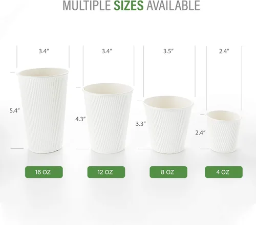 Miniatura 3 de Vasos desechables blancos de 4 onzas para bebidas calientes de 500 unidades con diseño de pared ondulada: No necesitan fundas - Perfectos