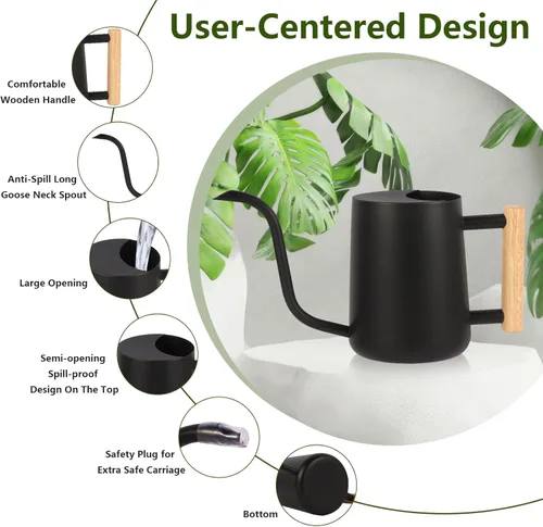 Miniatura 6 de GUKJOB Regadera para plantas, regadera de metal de 35 onzas, de acero inoxidable para plantas de interior con pico curvo largo, pequeño bonsái, Negro