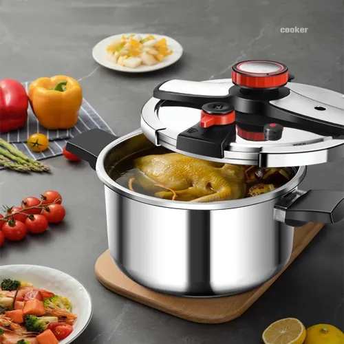 Miniatura 8 de Olla a presión de acero inoxidable de 4 cuartos de galón, utensilios de cocina de acero inoxidable 304 con tapa de fácil apertura y cierre, funciona