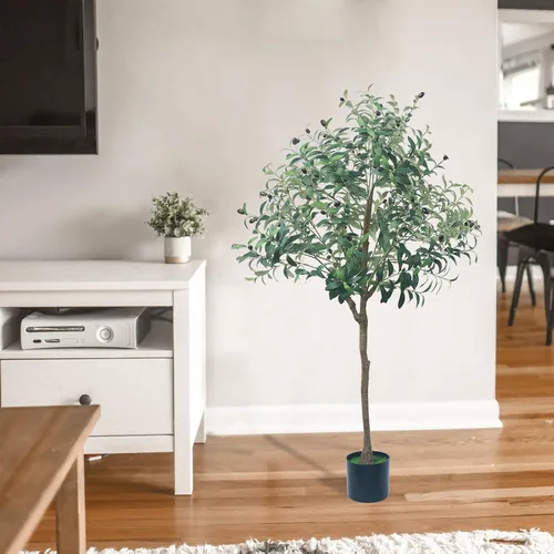 Miniatura 5 de Árbol de olivo artificial, planta de olivo sintético de 4.9 pies con maceta negra, árbol grande de seda sintética en maceta, planta de olivo