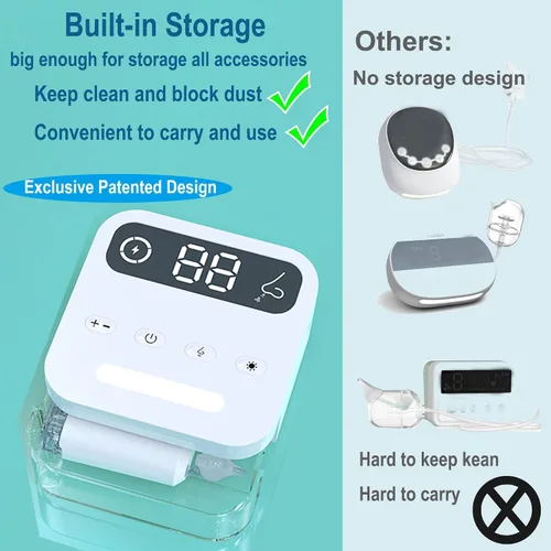 Miniatura 6 de saicheek Aspirador nasal eléctrico con caja de almacenamiento, succión de nariz eléctrica de 70 Kpa para bebé, 3 puntas de silicona, 9 niveles