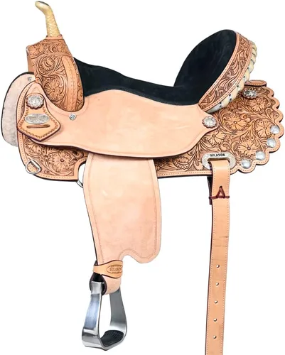 HILASON Flex Tree Western Horse Sillín American Leather Trail Barrel | Sillín de Cuero | Sillín Western | Sillín para caballos | Sillín Caballo