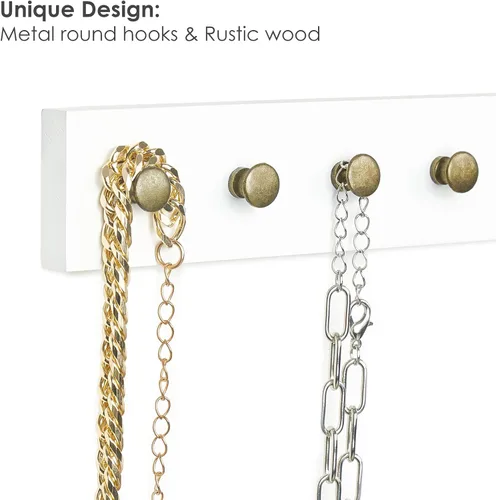 Miniatura 4 de Mkono Juego de 2 soportes para collares de madera, organizador de joyas con 20 ganchos redondos de metal, ganchos de joyería para collares