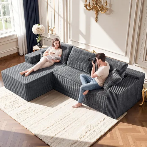Miniatura 19 de Sofá modular gris con otomana, sofá modular de nube de 108 pulgadas para sala de estar, sofá moderno en forma de U, no requiere montaje, tela