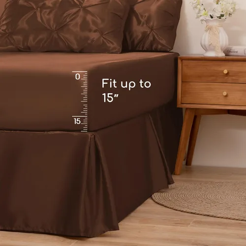 Miniatura 6 de MR&HM Juego de ropa de cama con edredón satinado King de 7 piezas - Juego de cama lujoso con pliegues, con edredón, sábana plana, sábana ajustada