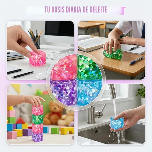 Miniatura 7 de 4 Pack Glitter Ice Cube Squishy, Slow Rising Stress Relief Toys, Square Stree Balls Fidget Toys for Adults Boys Girls, Squeeze Ball Sensory Toys for