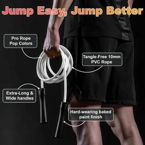 Miniatura 4 de Weighted Jump Rope, 1LB Tangle-Free Ball Bearing Rapid Speed Skipping Rope for Men Women, Adjustable 9mm Cotton & PVC Rope with Alum Handle for