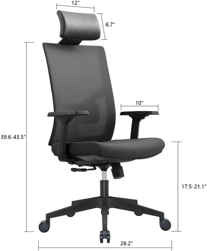 Miniatura 3 de Silla de oficina ergonómica de malla multifunción con soporte lumbar, reposabrazos ajustable (reposacabezas, negro-blanco)