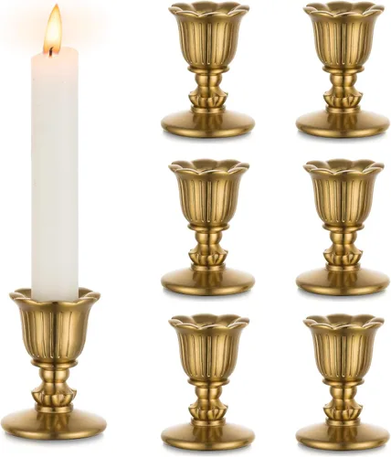 Miniatura 7 de Portavelas de estilo victoriano de latón en forma de cono - Romadedi dorado para velas cónicas, estilo victoriano para centro de mesa, recepción