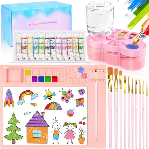 Miniatura 9 de Kits de pintura artística, estación de pintura, incluyendo limpiador de pinceles de pintura mejorado, tapete de pintura de silicona de 20 x 16 Azul