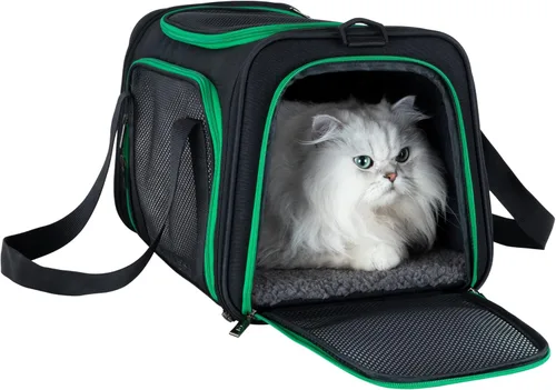 Miniatura 9 de Transportador suave para gatos medianos y perros pequeños con cama acogedora, 3 puertas, entrada superior, aprobado por aerolíneas, a prueba de Menta