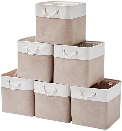 MidmmVick Contenedores de almacenamiento de cubos de 12 x 12 pulgadas, paquete de 6 cubos de almacenamiento plegables grandes de tela con cuerdas,