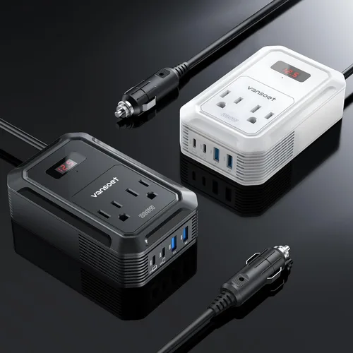 Miniatura 2 de Inversor de energía para automóvil de 200W CC 12V a 110V CA con PD 65W/30W USB C y 2 puertos USB QC 18W y 2 salidas CA, adaptador de enchufe