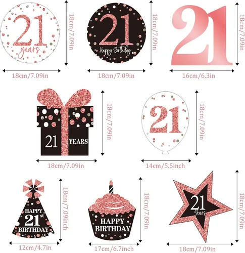 Miniatura 2 de Blulu Decoraciones de fiesta de cumpleaños número 21, pancartas de cumpleaños número 21, remolinos colgantes de oro rosa, decoraciones de techo