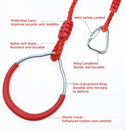 Miniatura 6 de Anillo ninja para fitness, anillo de gimnasia, barra de escalada, entrenamiento al aire libre, patio trasero, juegos de equipo de entrenamiento, Rojo