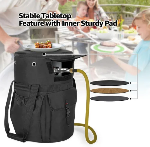 Miniatura 2 de SAMDEW Bolsa de tanque de propano para exteriores de 20 libras, cubierta portátil para tanque de gas propano con función de mesa, 2 bolsillos y asas