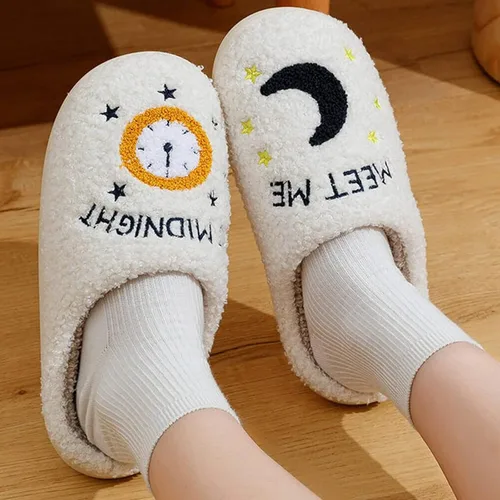 Miniatura 5 de QQGB Meet Me at Midnight - Pantuflas de felpa para mujeres y hombres, pantuflas de casa cálidas de invierno para interiores y exteriores