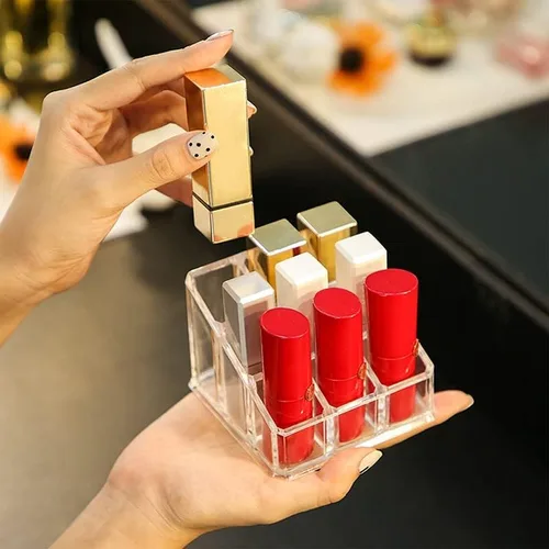 Miniatura 2 de 24 rejillas de acrílico maquillaje lápiz labial organizador caja escritorio lápiz labial soporte de exhibición transparente soporte