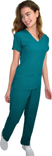 Miniatura 2 de Conjunto médico de enfermería GT 4FLEX con cuello en V y pantalón, verde azulado