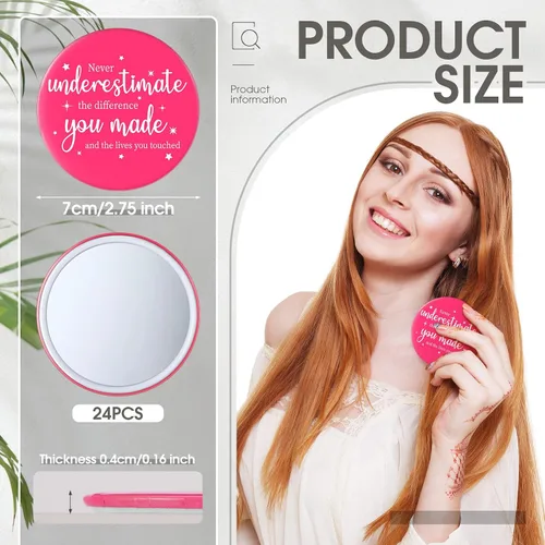 Miniatura 2 de Hoolerry 24 piezas de regalos de agradecimiento a los empleados para mujeres, espejo compacto inspirador a granel, rosa, pequeño, redondo, bolsillo