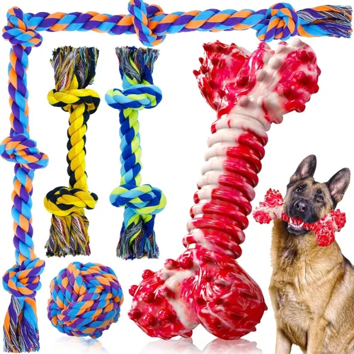 Miniatura 17 de SHARLOVY Juguetes para perros para masticadores agresivos, bolas de perro para razas grandes, juguetes masticables de cuerda de algodón resistente 6