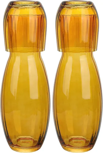 Miniatura 10 de American Atelier Jarra de agua de noche de 40 onzas con vaso – Jarra de noche de vidrio acanalado de 2 piezas con tapa para mesita de noche, Azul