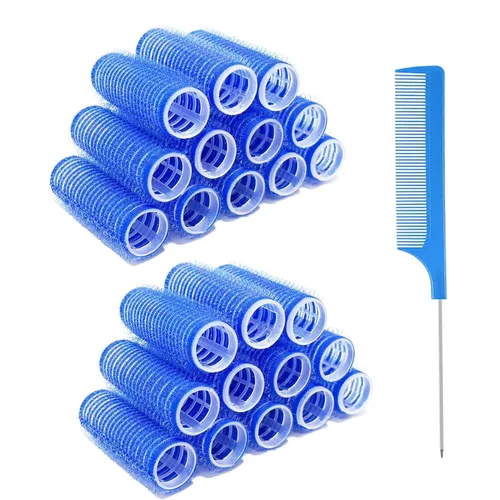 Juego de 24 rodillos autoadhesivos pequeños sin calor para peluquería profesional y peinados de bricolaje, peine de cola de rata incluido para