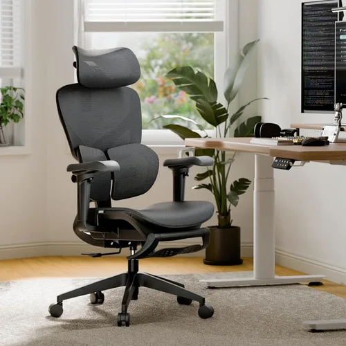Miniatura 2 de OTO Zenpex Silla de oficina ergonómica de malla, profundidad de asiento ajustable de 1.96 pulgadas, soporte lumbar dinámico, reposapiés extensible