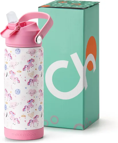 Miniatura 23 de Botella de Agua Choco Mocha para Niños para la Escuela, Botella de Agua Aislada para Niños de Acero Inoxidable para Niños, 14 Oz Camión Monstruo