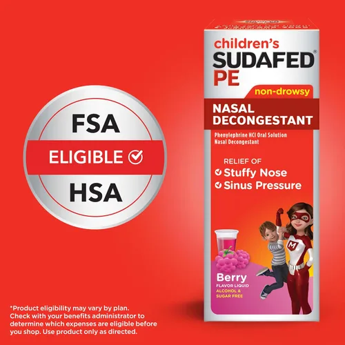 Miniatura 7 de Sudafed Descongestionante Nasal PE Para Niños, Medicina Líquida para el Alivio del Resfriado con Fenilefrina HCl, Sin Alcohol y Sin Azúcar, Sabor a
