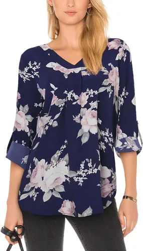 Miniatura 15 de Youtalia Blusas para mujer, elegantes, informales, de negocios, manga 3/4, de gasa, cuello en V, camisas de trabajo y oficina