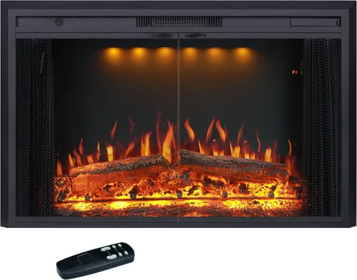 Miniatura 15 de Valuxhome Inserto de chimenea eléctrica de 35.63” de ancho y 27.5" de alto con ajustes de temperatura baja/alta, pantalla de malla móvil y puerta