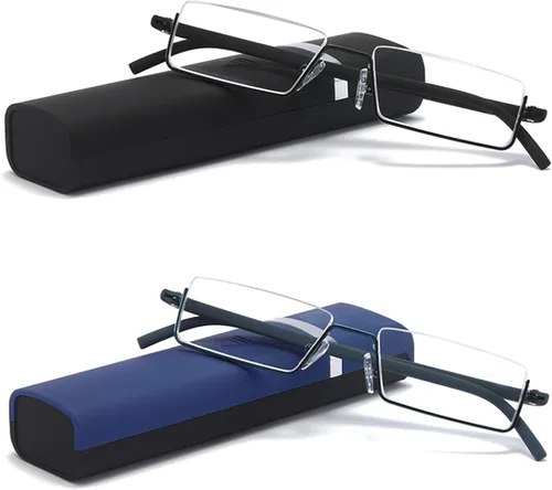 Miniatura 8 de Paquete de 2 lentes de lectura de medio marco para hombres y mujeres, ligeros para lectura de computadora con estuche portátil 1.00
