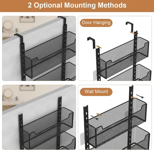Miniatura 4 de VyGrow Organizador de puerta para colgar sobre la puerta, organizador de puerta de metal con 5 cestas ajustables y gancho para abrigos