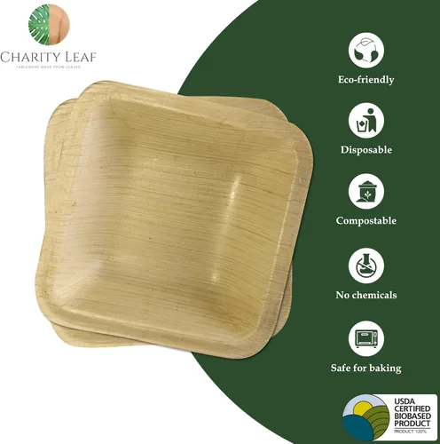 Miniatura 2 de Charity Leaf - Cuencos mini cuadrados desechables de hoja de palma de 3.5" (25 piezas) Similar al bambú Todo natural y biodegradable Para